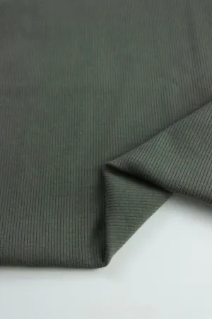 2YD 22IN REMNANT; Dusty Olive Cotton Spandex 2x1 Rib Knit