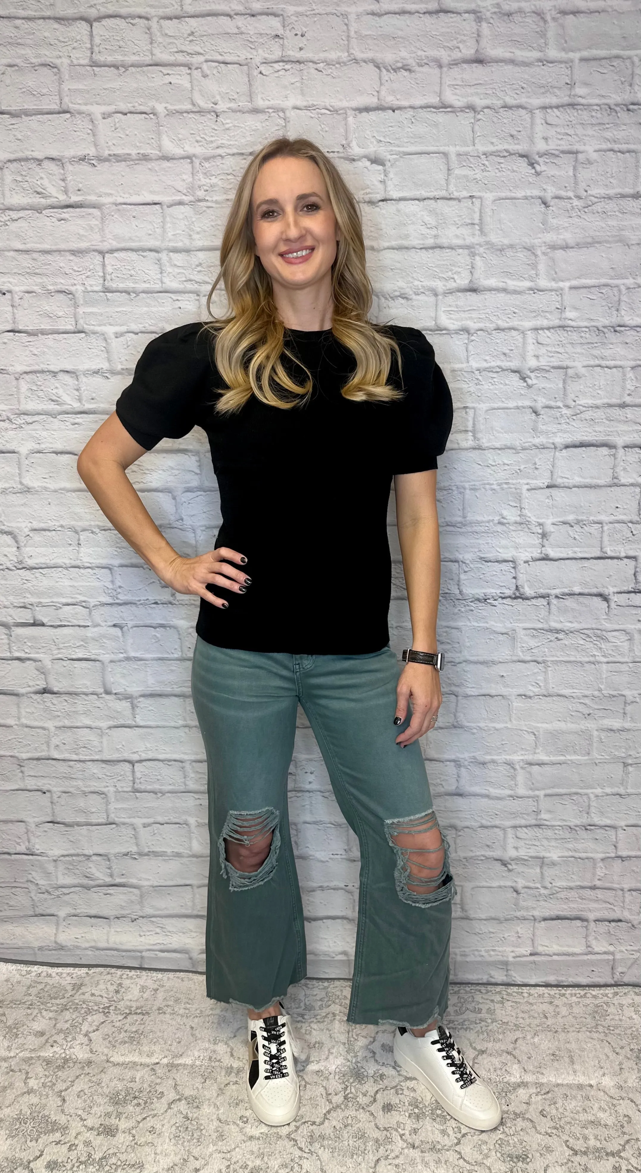 90's Vintage Crop Flare Jean - Mallard Green