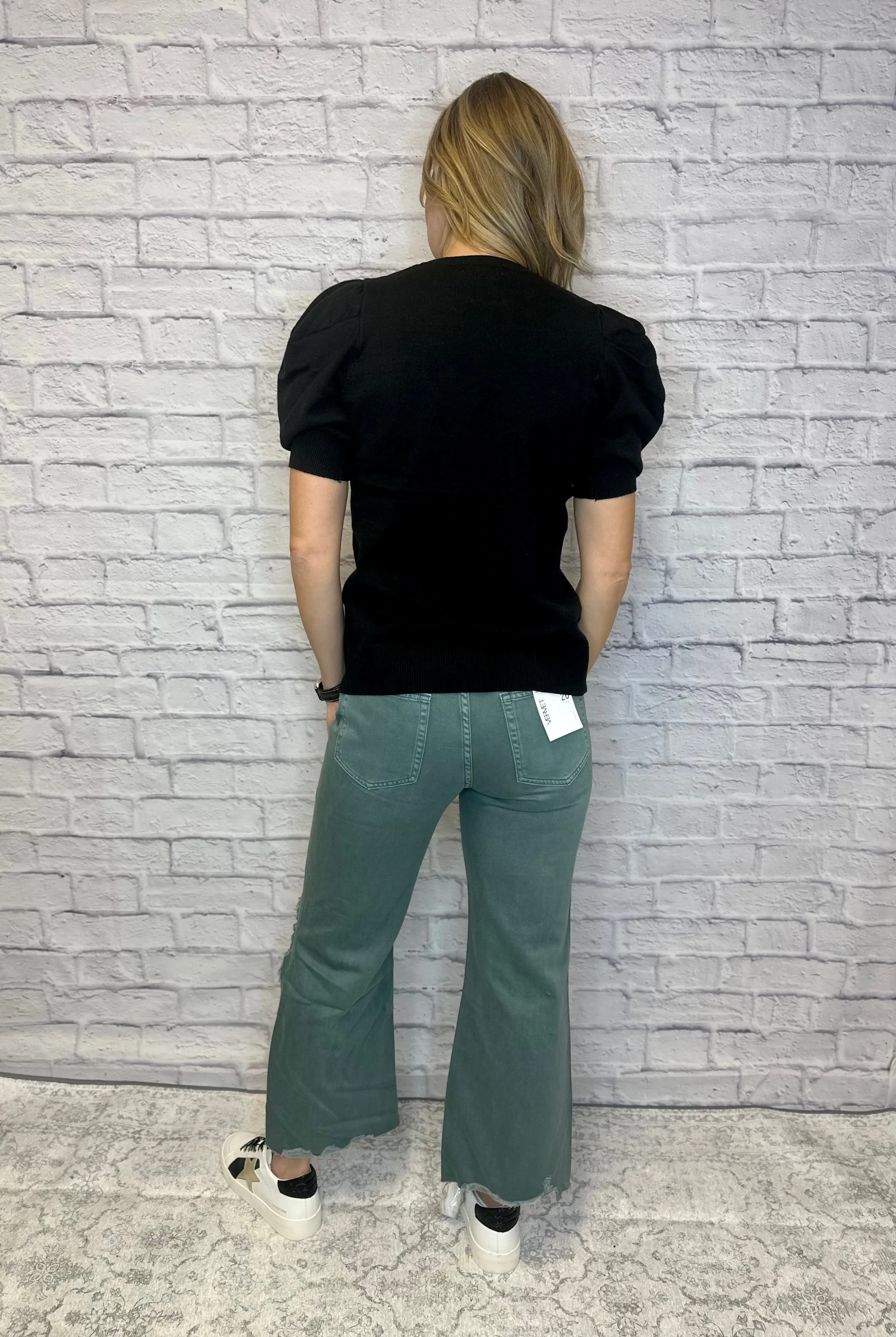 90's Vintage Crop Flare Jean - Mallard Green