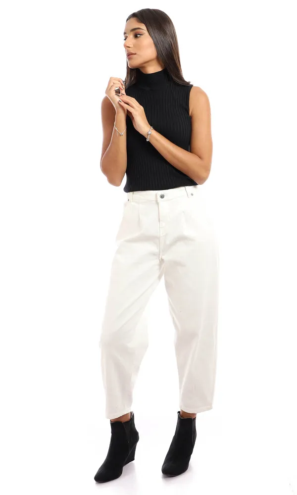 96135 Mock Neck Ribbed Black Pullover - Black