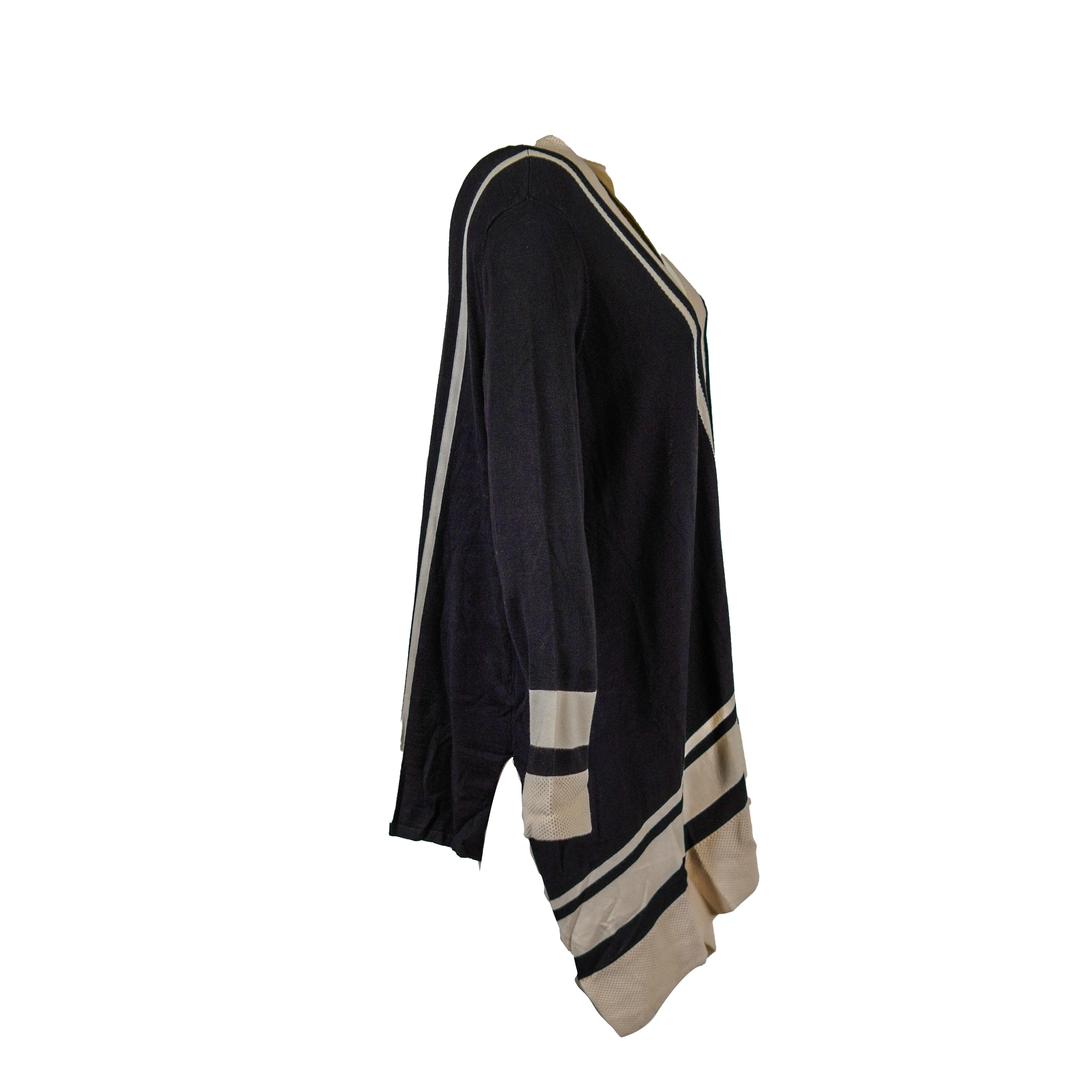 Anne Klein Women's Open Front Color Block Cardigan Black White Size XL