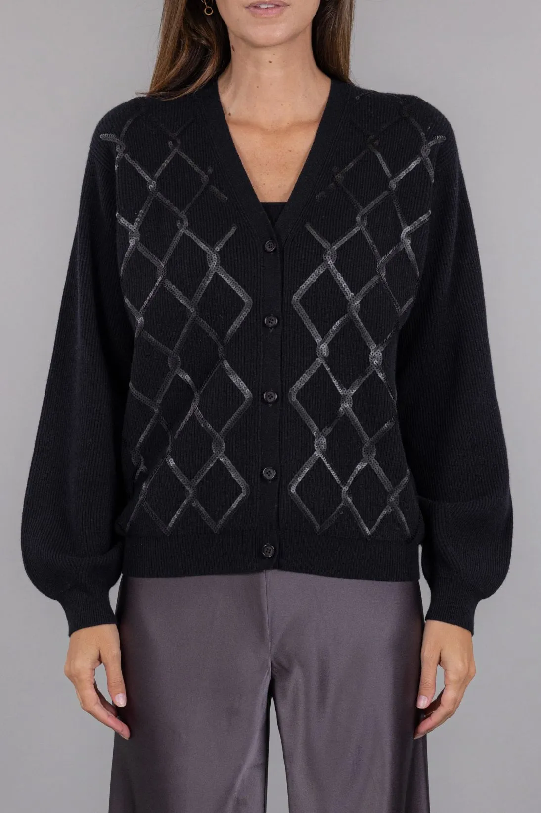 ARGYLE SEQUINS CARDIGAN