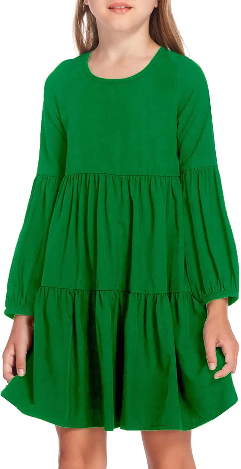 Arshiner Girls Dress Long Lantern Sleeve Loose Flowy Swing Ruffle Tunic Dresses