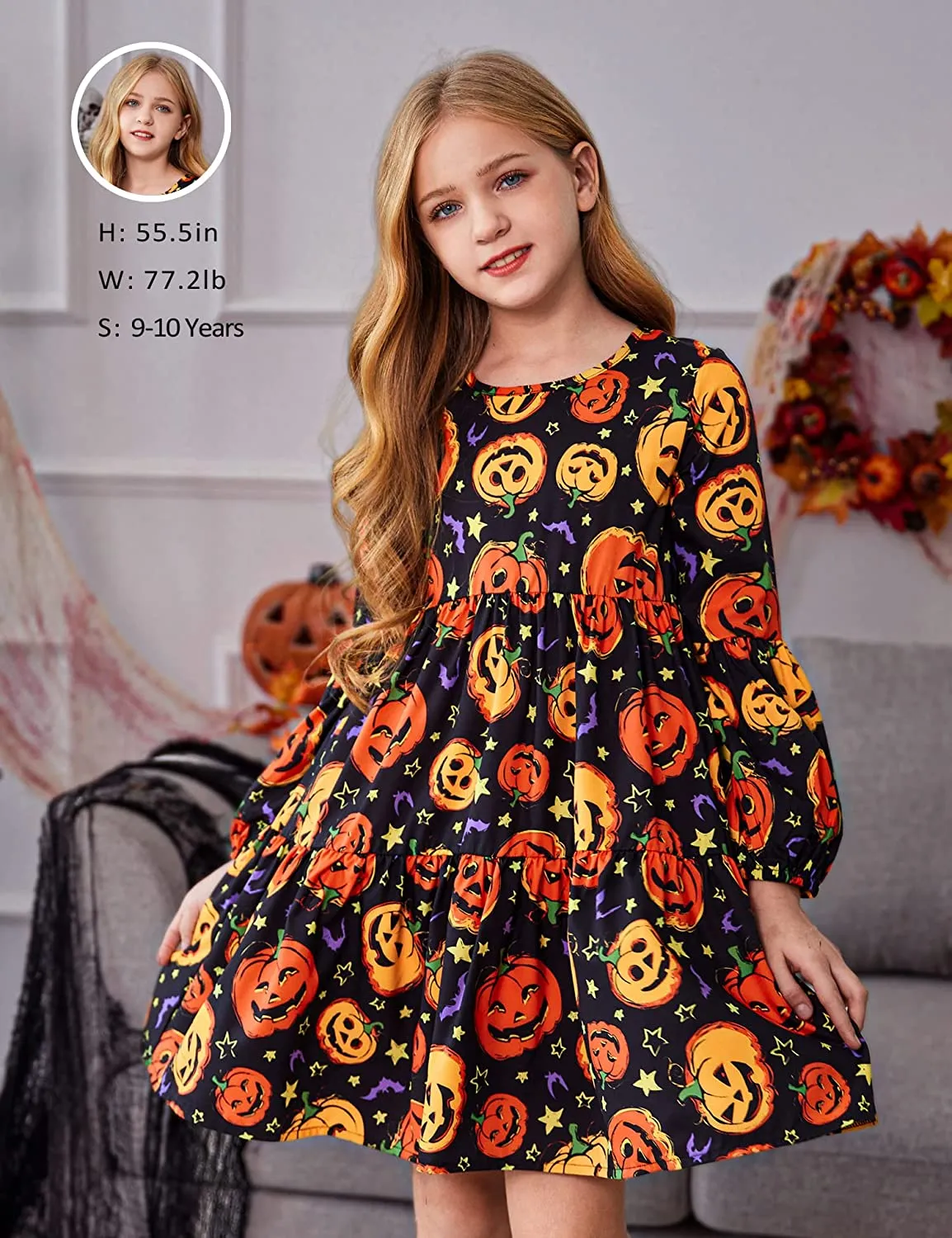 Arshiner Girls Dress Long Lantern Sleeve Loose Flowy Swing Ruffle Tunic Dresses