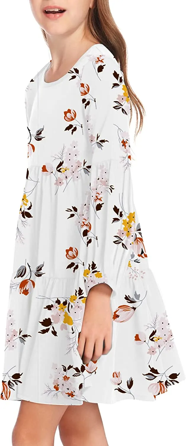 Arshiner Girls Dress Long Lantern Sleeve Loose Flowy Swing Ruffle Tunic Dresses
