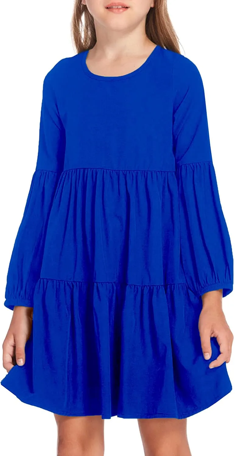 Arshiner Girls Dress Long Lantern Sleeve Loose Flowy Swing Ruffle Tunic Dresses