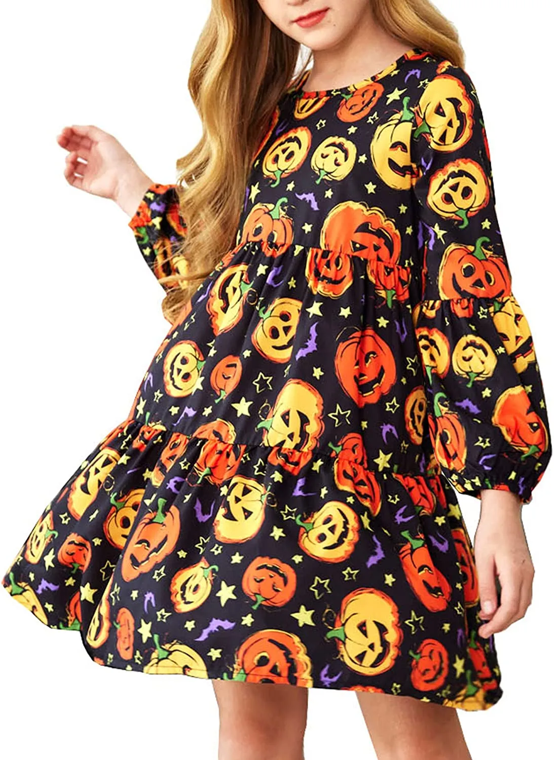 Arshiner Girls Dress Long Lantern Sleeve Loose Flowy Swing Ruffle Tunic Dresses