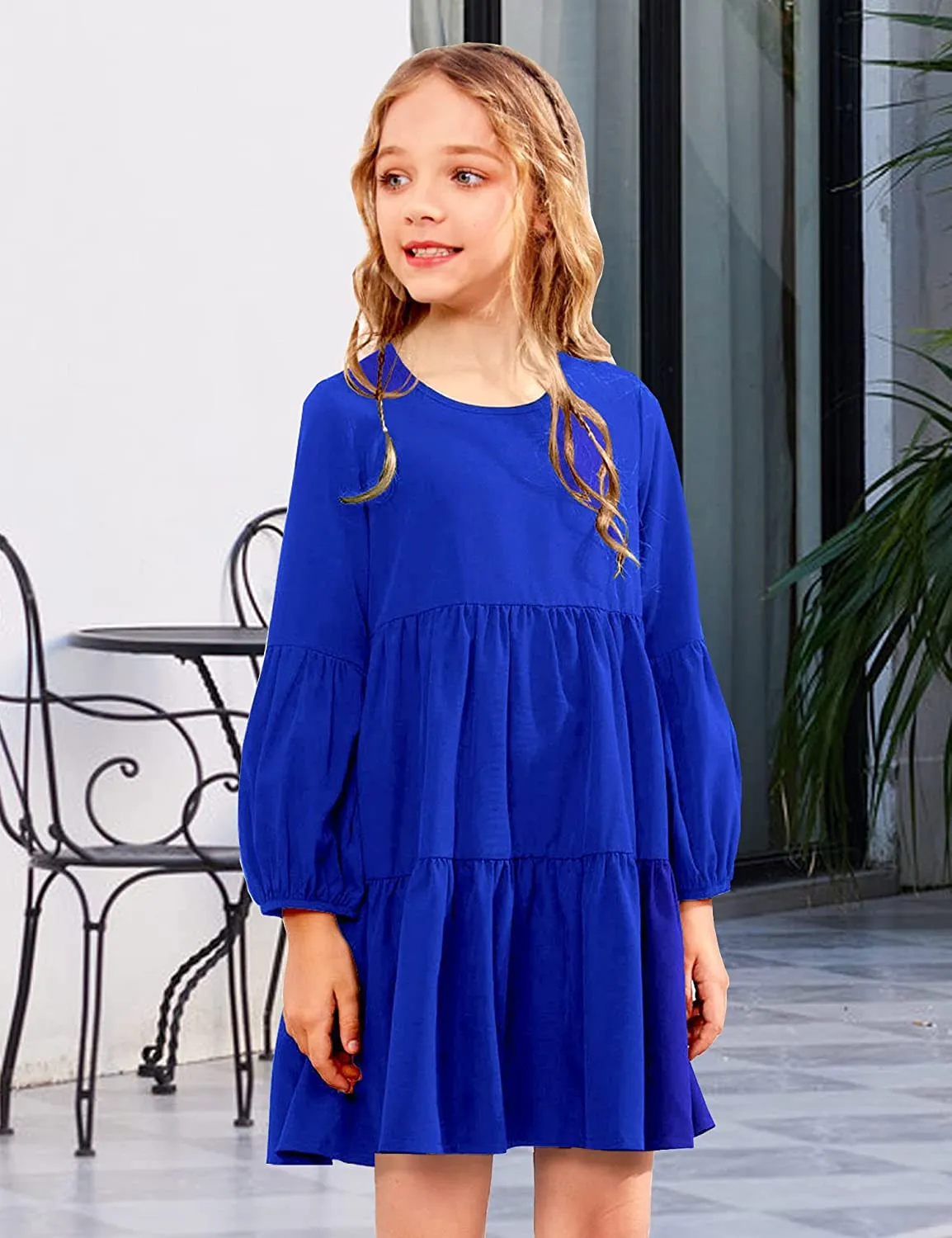 Arshiner Girls Dress Long Lantern Sleeve Loose Flowy Swing Ruffle Tunic Dresses