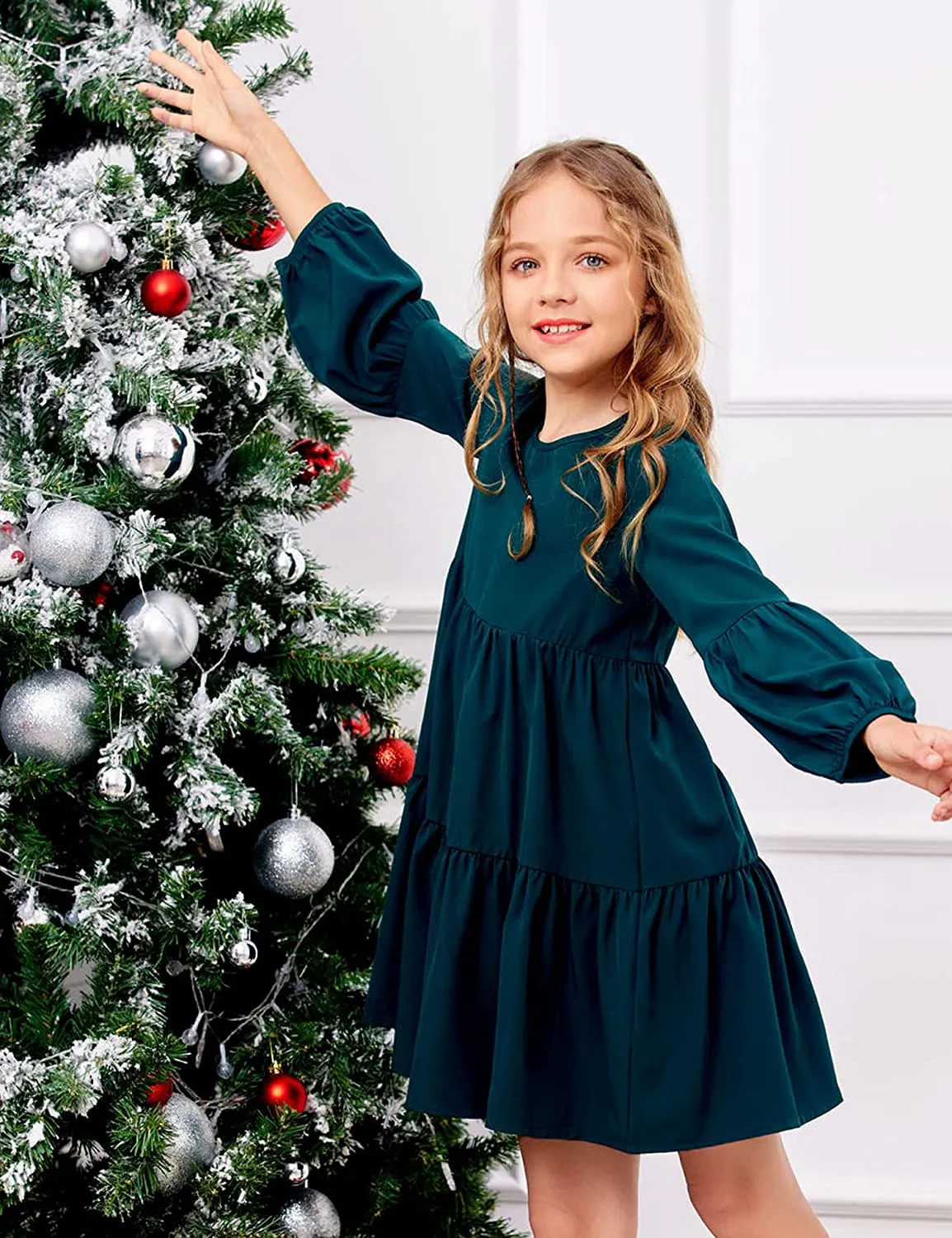 Arshiner Girls Dress Long Lantern Sleeve Loose Flowy Swing Ruffle Tunic Dresses