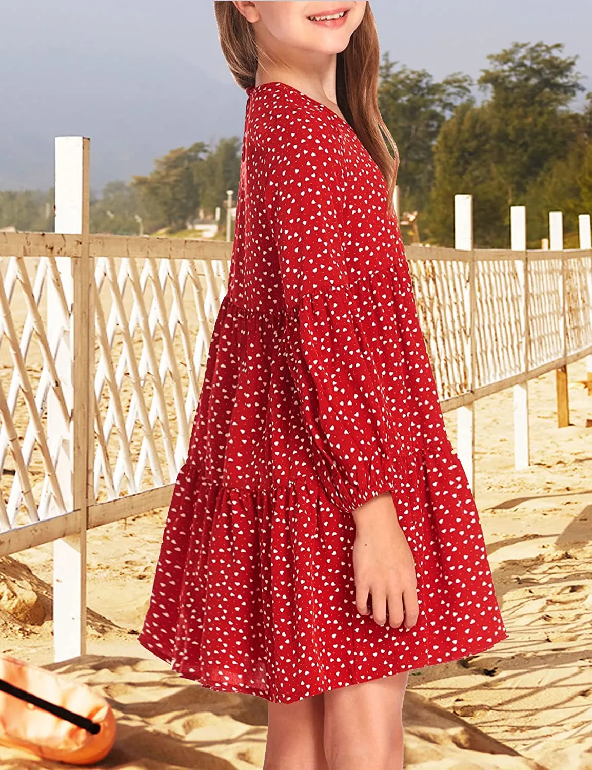 Arshiner Girls Dress Long Lantern Sleeve Loose Flowy Swing Ruffle Tunic Dresses