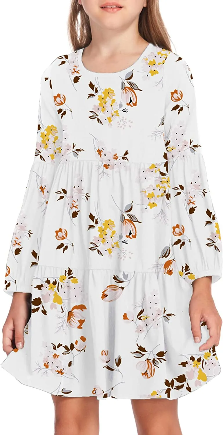 Arshiner Girls Dress Long Lantern Sleeve Loose Flowy Swing Ruffle Tunic Dresses