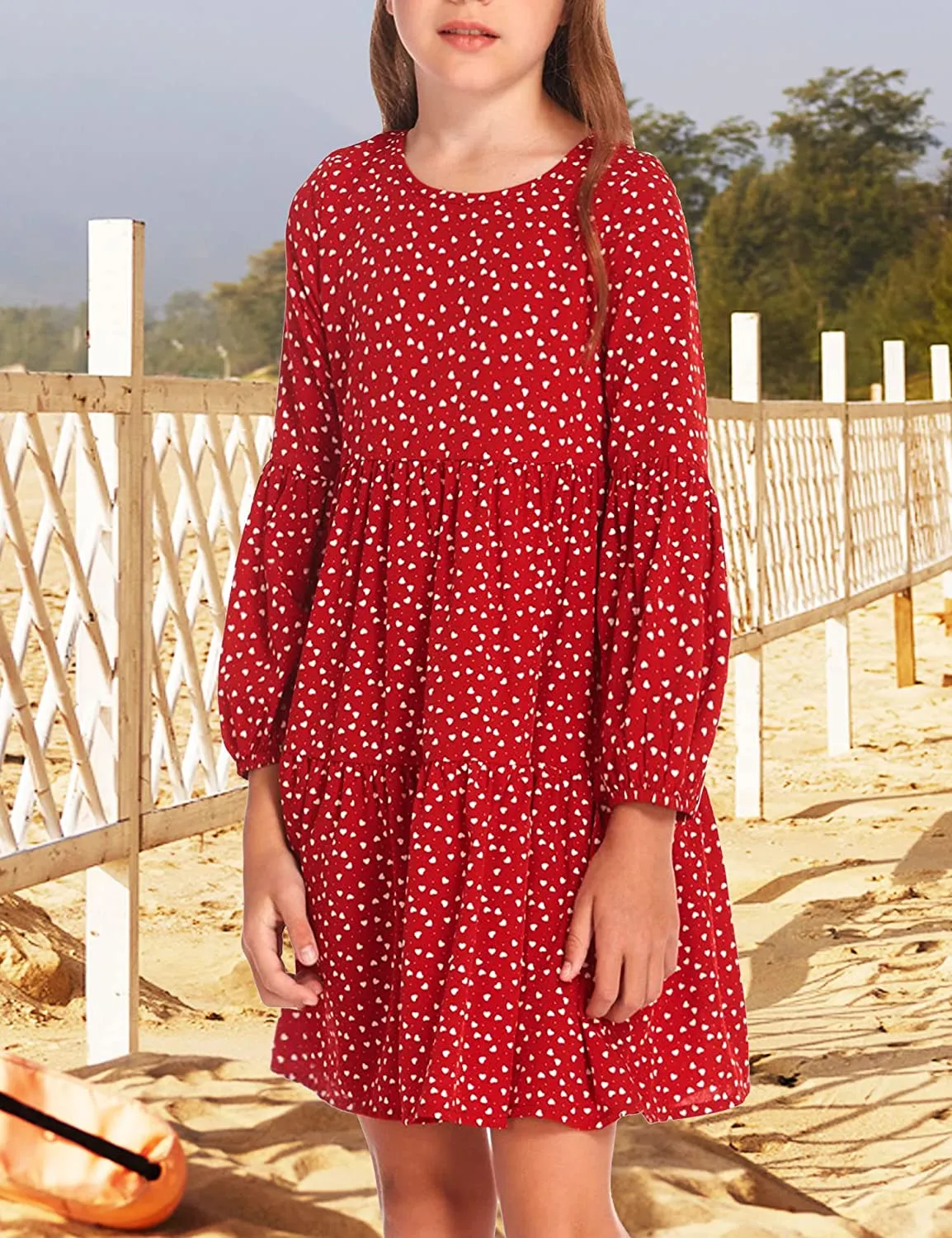 Arshiner Girls Dress Long Lantern Sleeve Loose Flowy Swing Ruffle Tunic Dresses