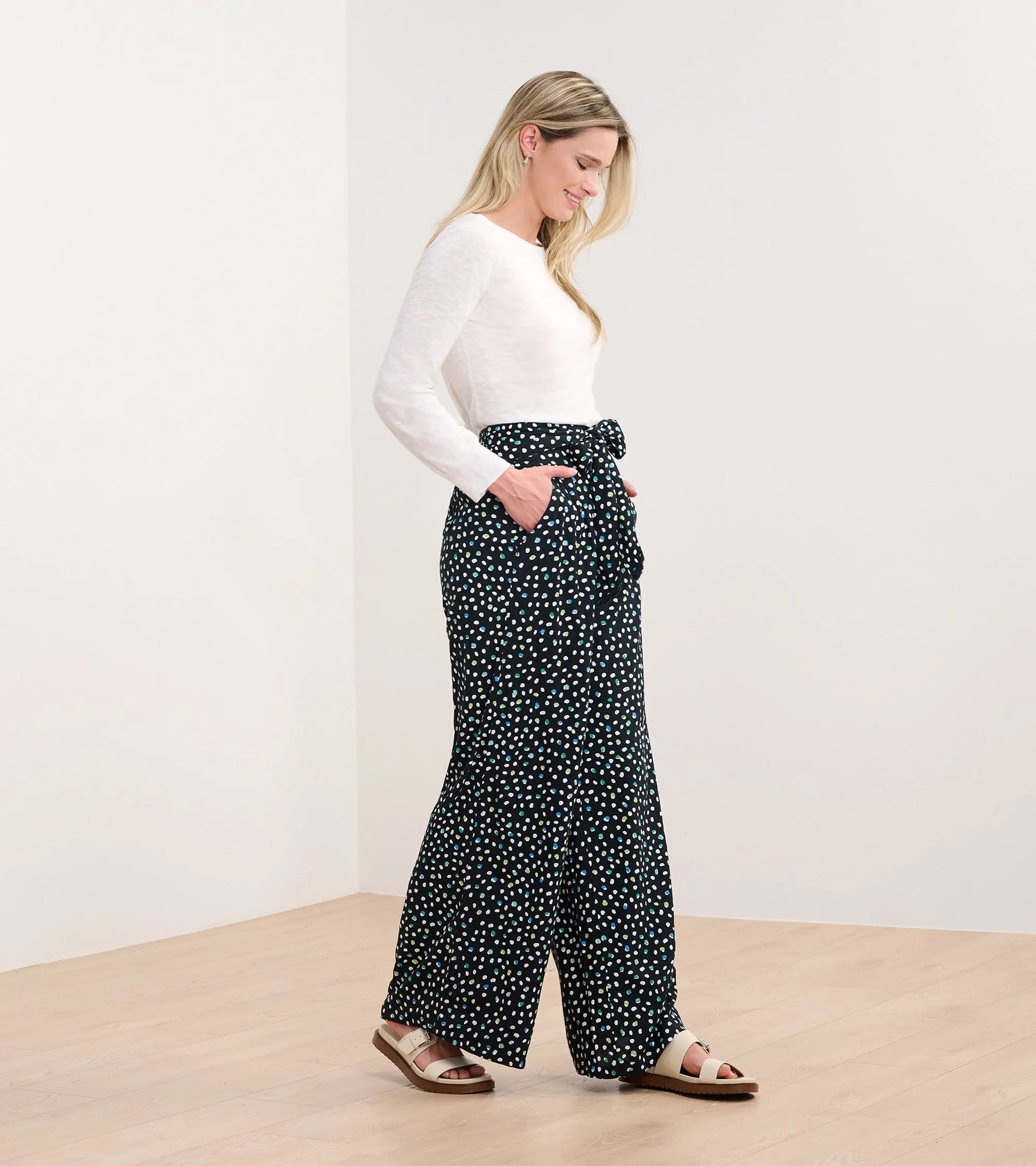 Belted Wide Leg Pants - Multi Dots