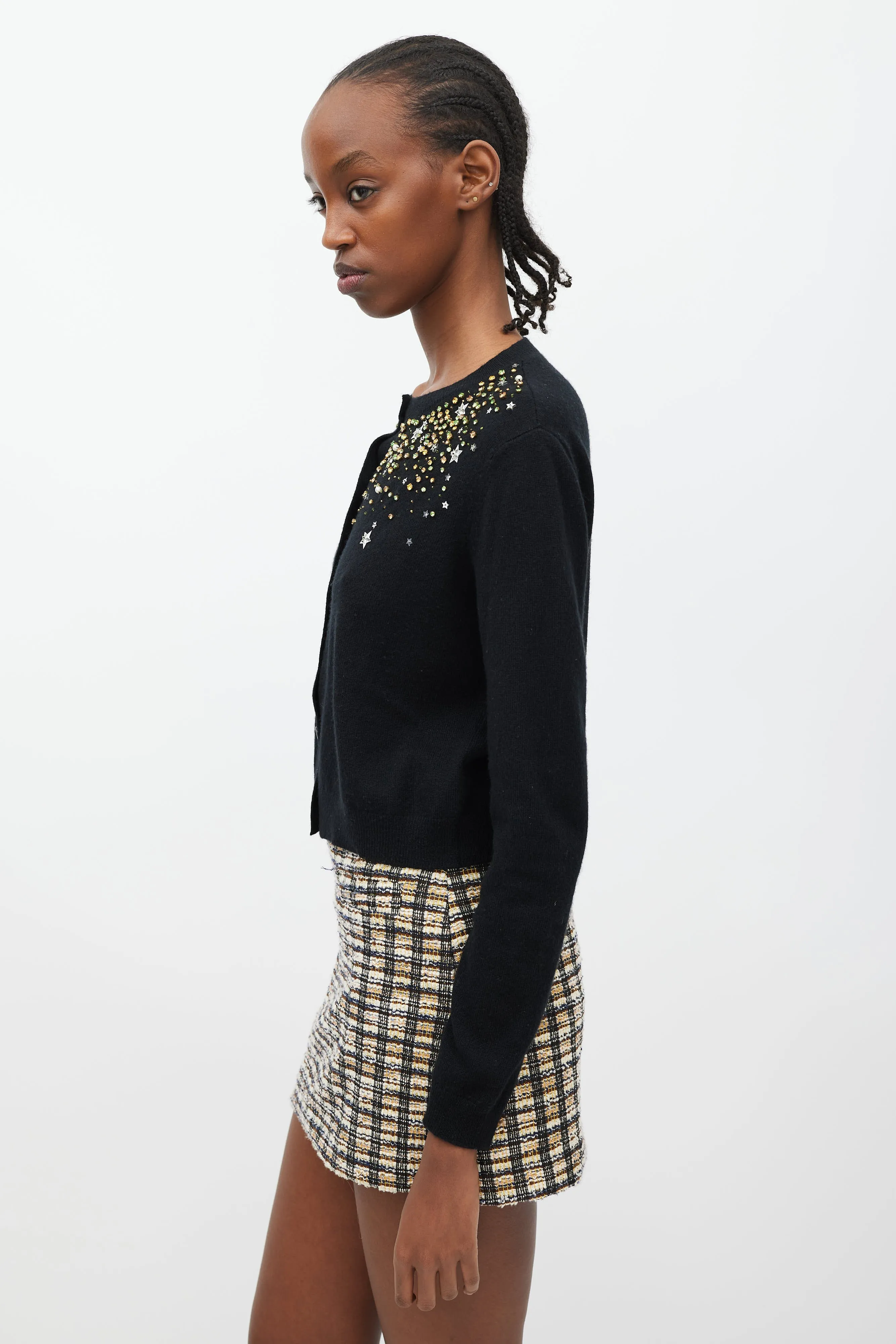 Black & Multicolour Crystal & Star Embellished Cardigan