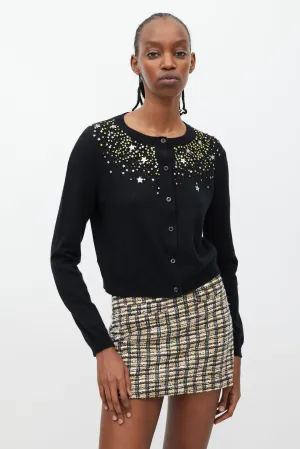 Black & Multicolour Crystal & Star Embellished Cardigan