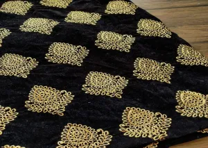 Black Golden Floral Zari Work Embroidered Taffeta Velvet Fabric