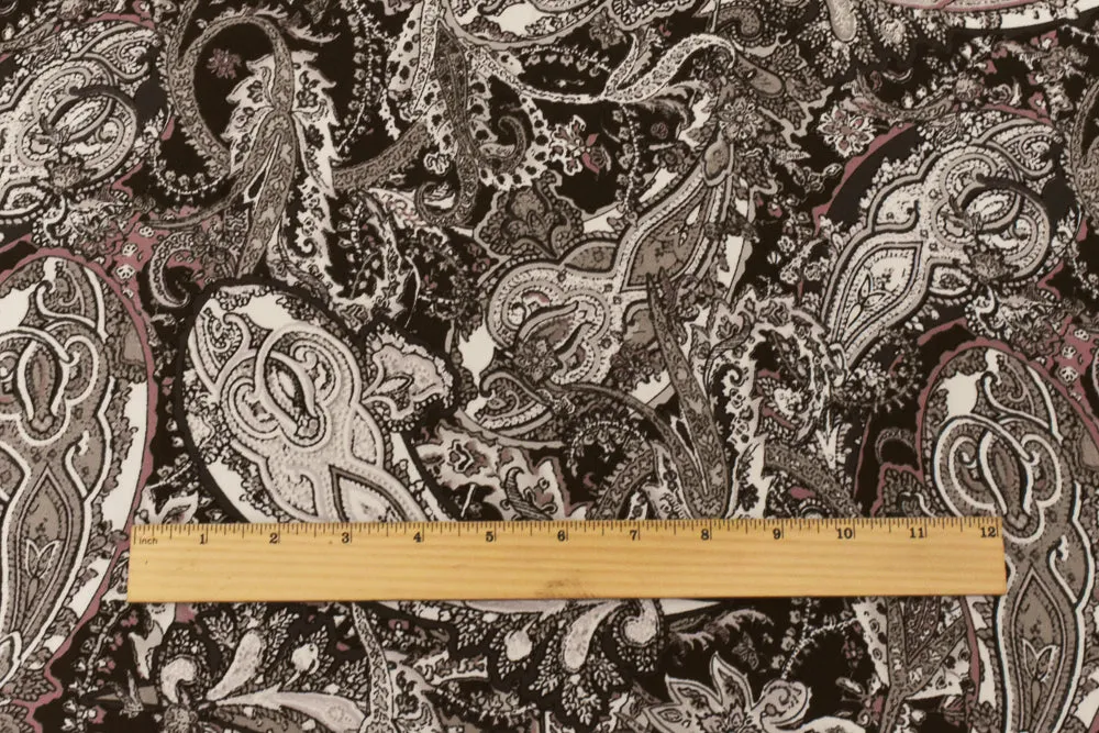 Brown-Ivory-Multi Paisley Printed Poly Georgette Woven Fabric