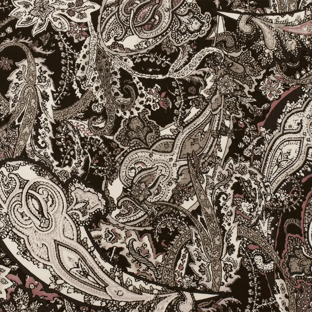 Brown-Ivory-Multi Paisley Printed Poly Georgette Woven Fabric