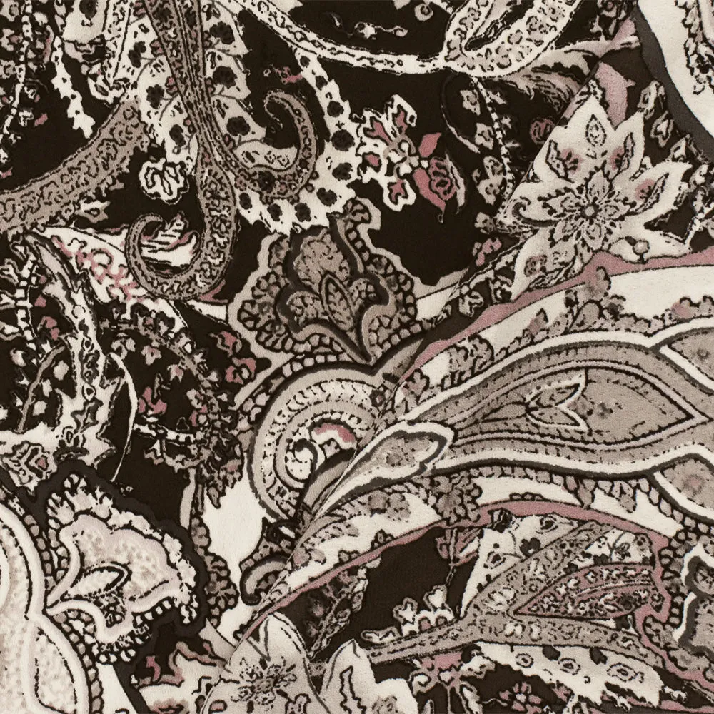 Brown-Ivory-Multi Paisley Printed Poly Georgette Woven Fabric