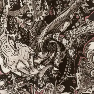 Brown-Ivory-Multi Paisley Printed Poly Georgette Woven Fabric