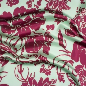 Burgundy/Mint Green Floral Silk Satin