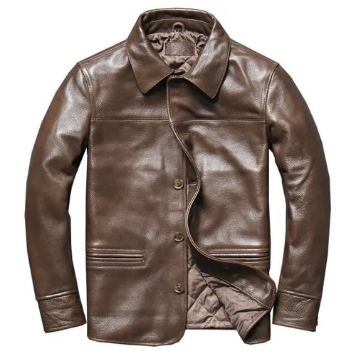Business Casual Style Genuine Leather Jacket Single