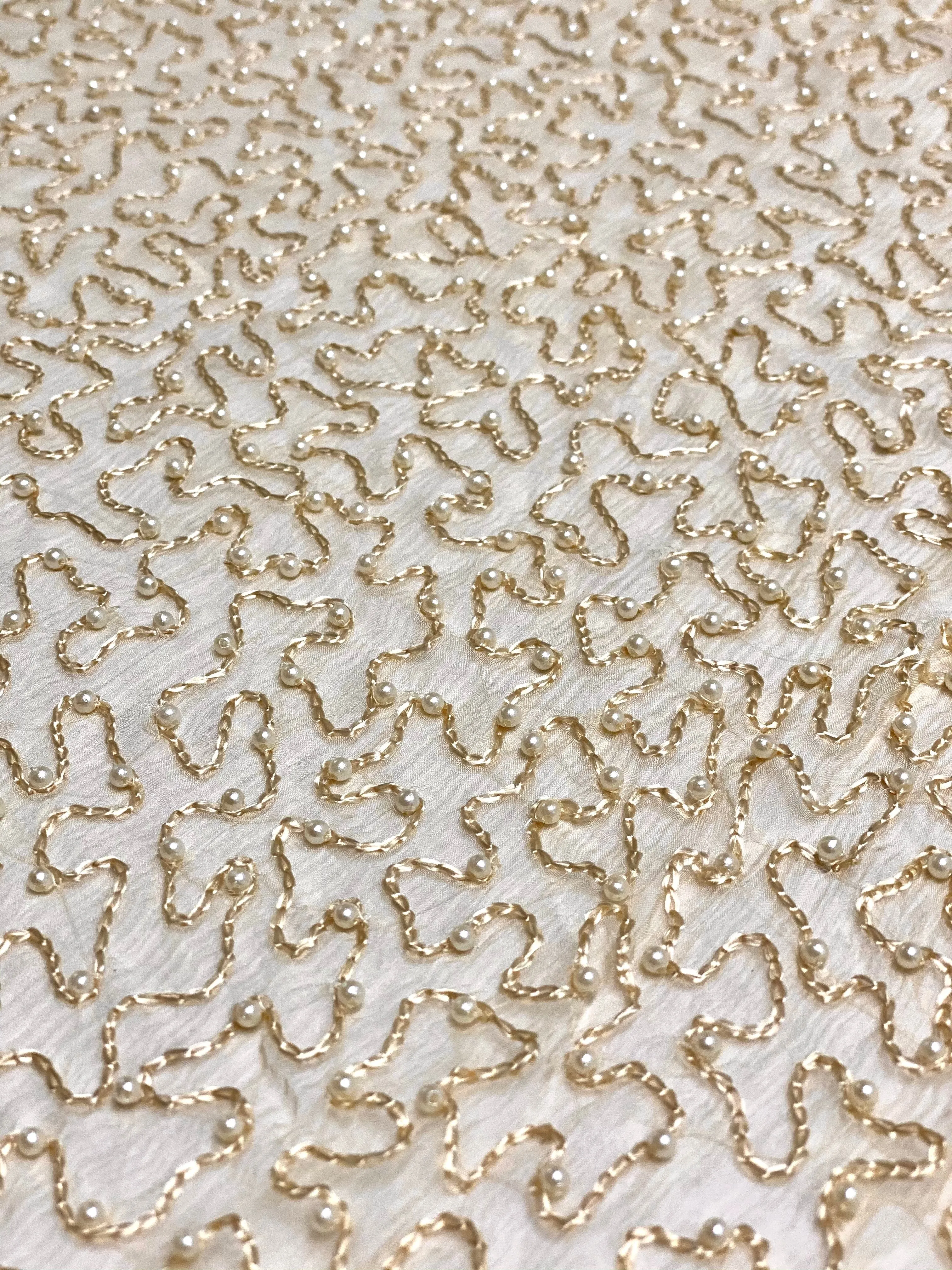 Cloud Cream Sequin & Beads On Silk Chiffon JEC-070-8 Fabric