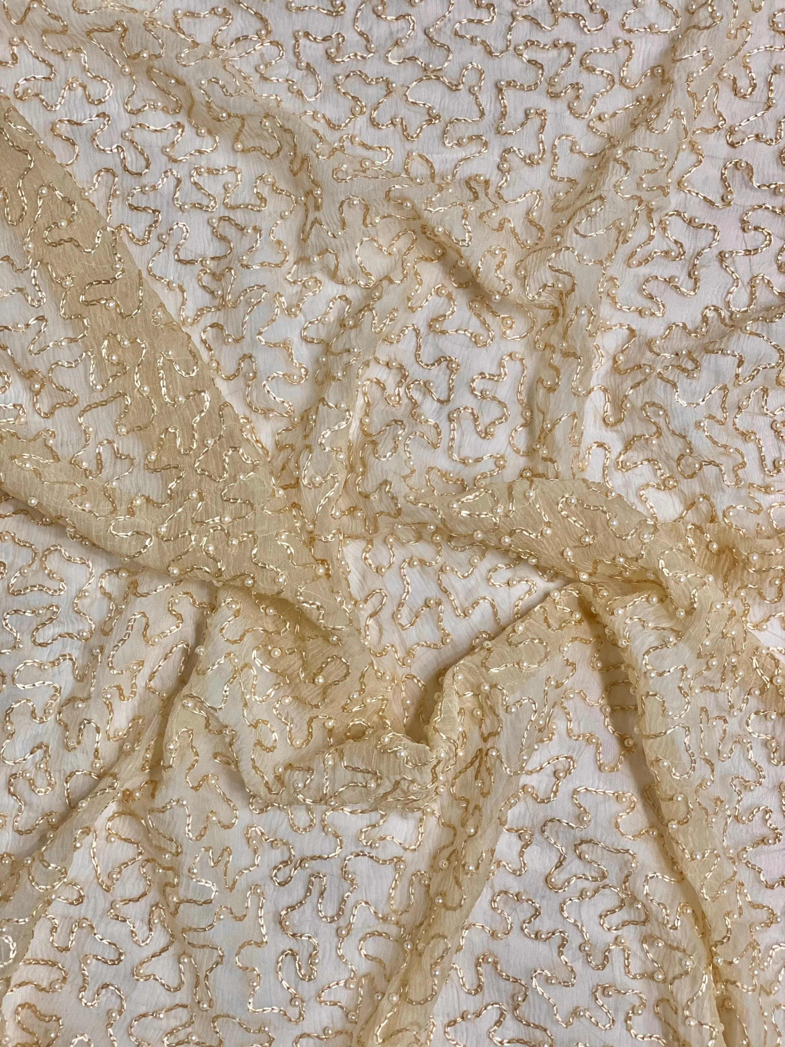 Cloud Cream Sequin & Beads On Silk Chiffon JEC-070-8 Fabric