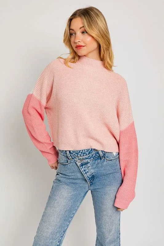 Color Block Oversize Mock Neck Sweater