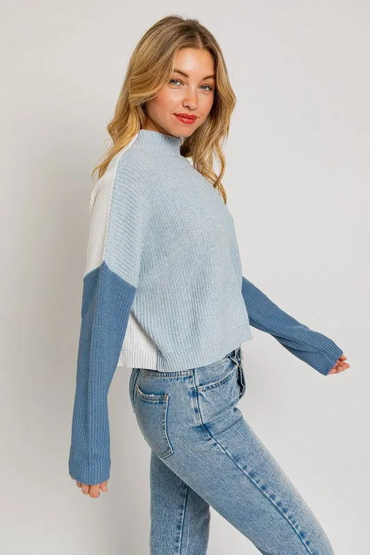 Color Block Oversize Mock Neck Sweater