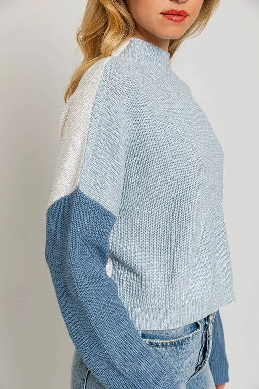 Color Block Oversize Mock Neck Sweater