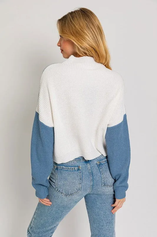 Color Block Oversize Mock Neck Sweater