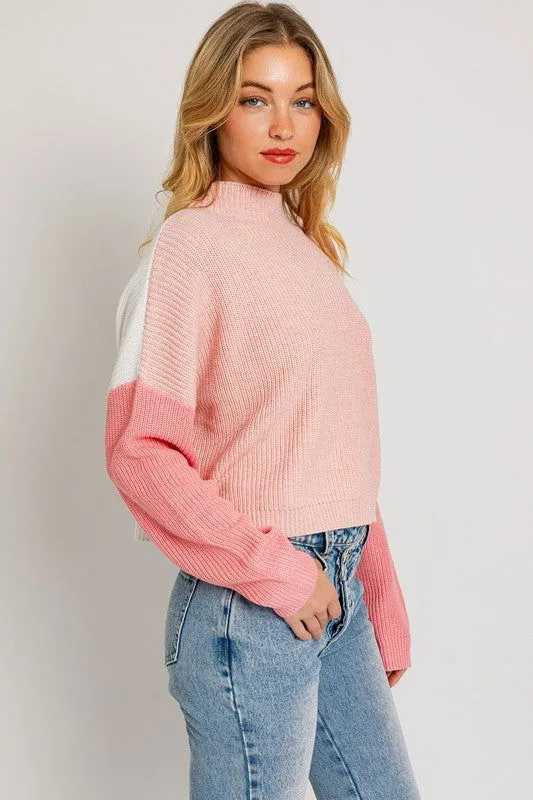 Color Block Oversize Mock Neck Sweater