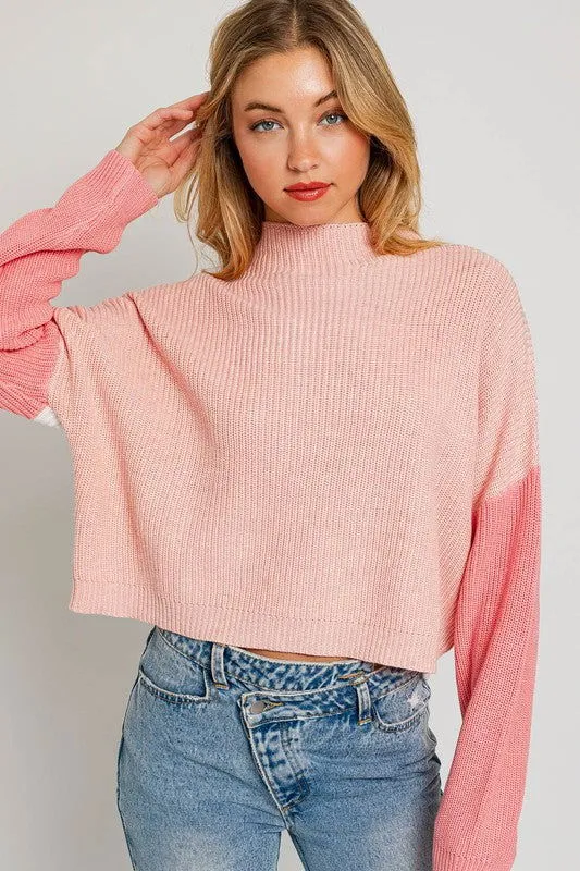 Color Block Oversize Mock Neck Sweater