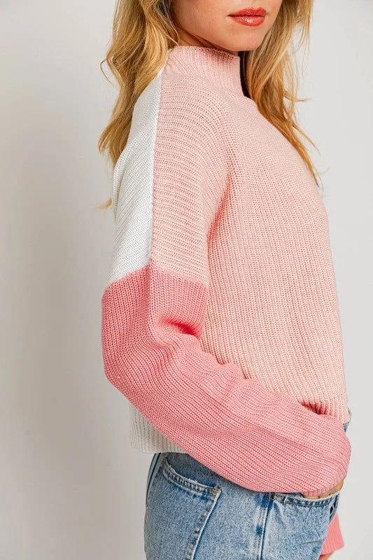 Color Block Oversize Mock Neck Sweater