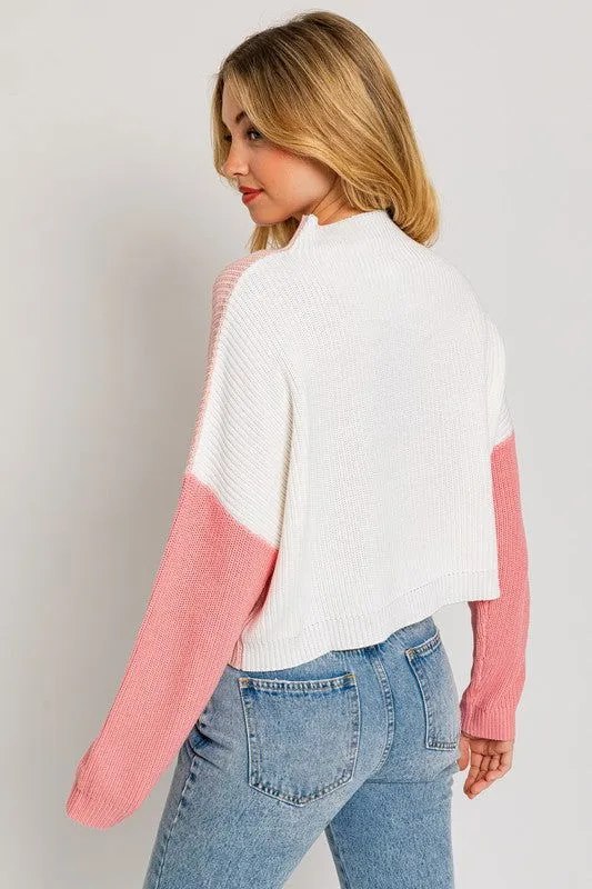 Color Block Oversize Mock Neck Sweater
