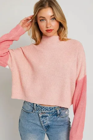 Color Block Oversize Mock Neck Sweater