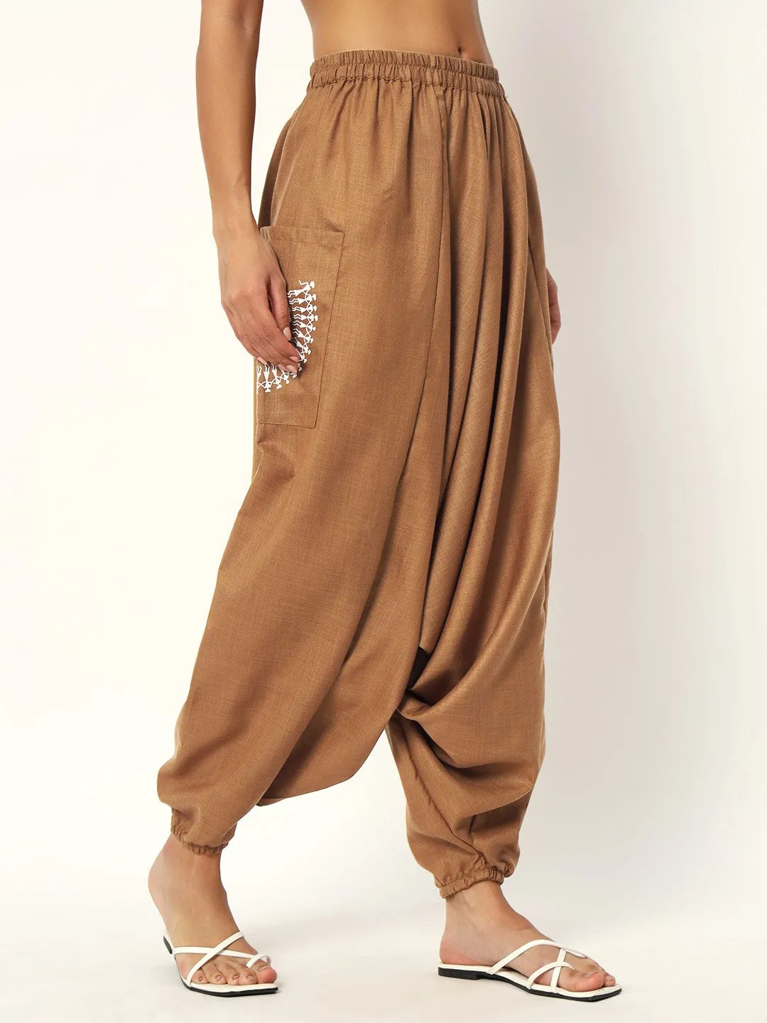 Cotton Printed Pocket Drop Crotch Pants