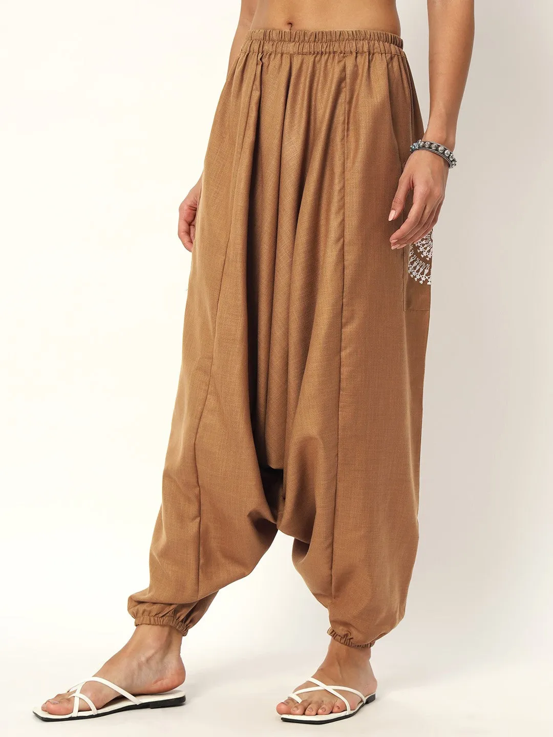 Cotton Printed Pocket Drop Crotch Pants