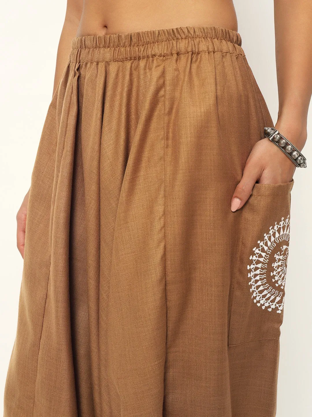 Cotton Printed Pocket Drop Crotch Pants