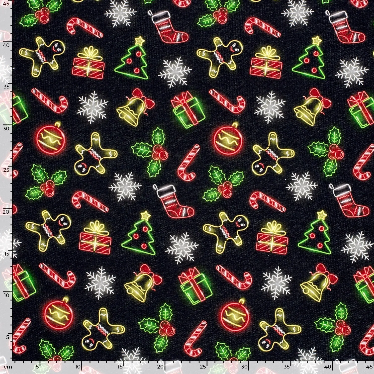 Cotton Rich Jogging Fabric - Neon Christmas - Black