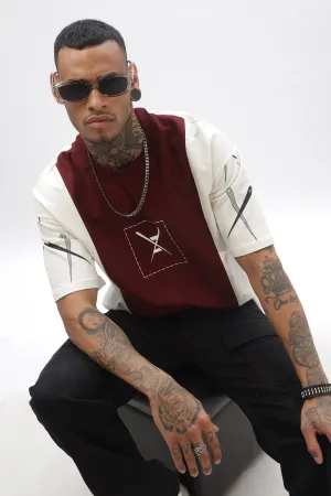 CrossBlock Maroon & Cream Dropshoulder Tee