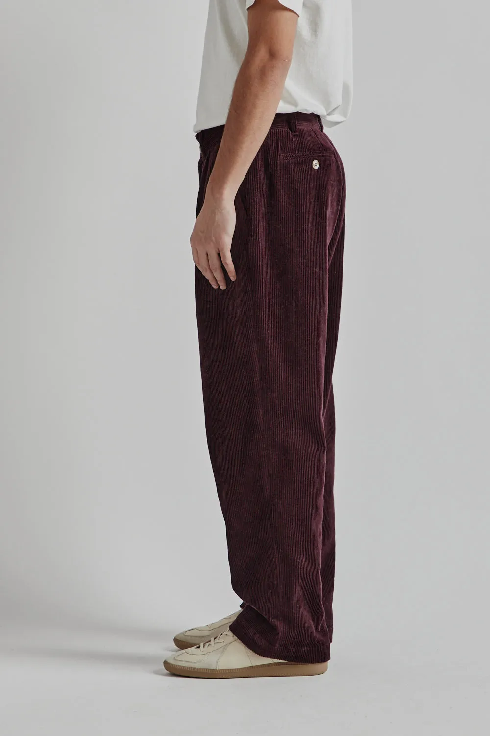 Double Pleated Cord Pant - Maroon