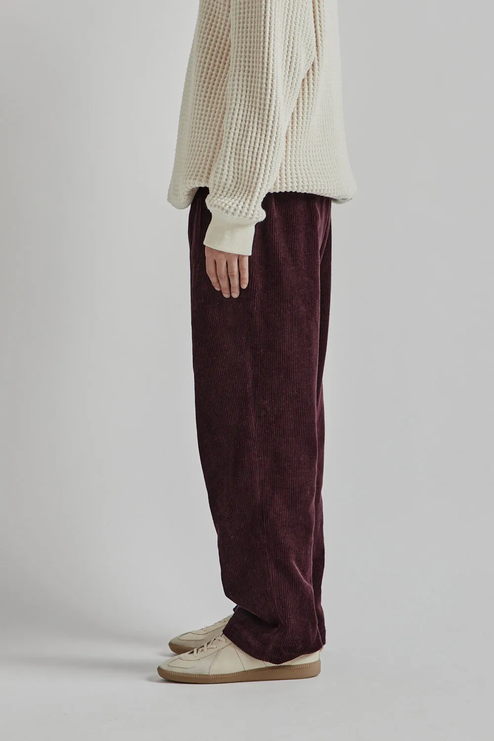 Double Pleated Cord Pant - Maroon