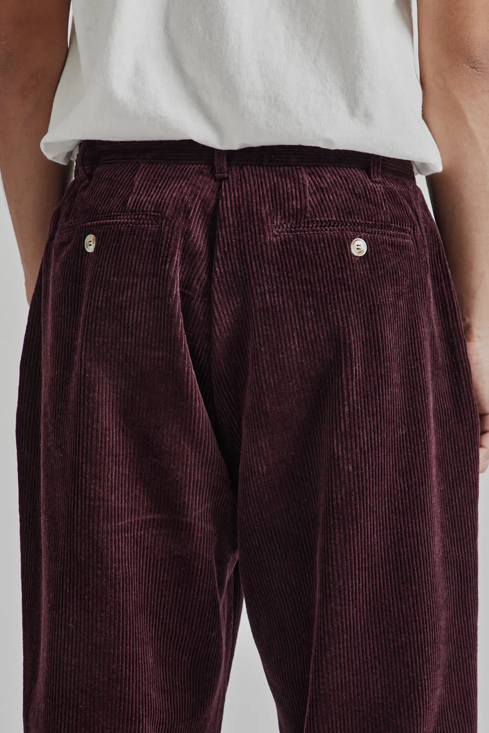 Double Pleated Cord Pant - Maroon