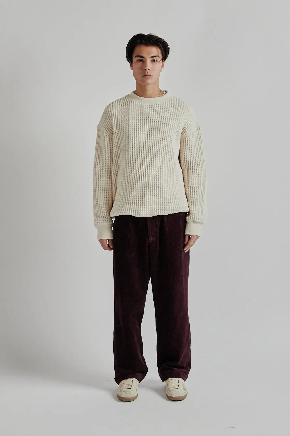 Double Pleated Cord Pant - Maroon