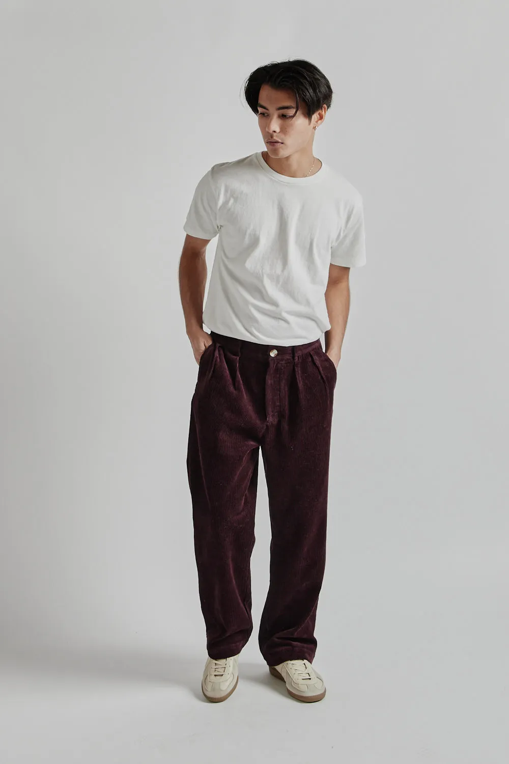 Double Pleated Cord Pant - Maroon