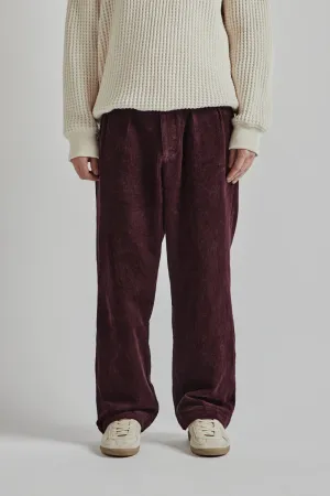 Double Pleated Cord Pant - Maroon