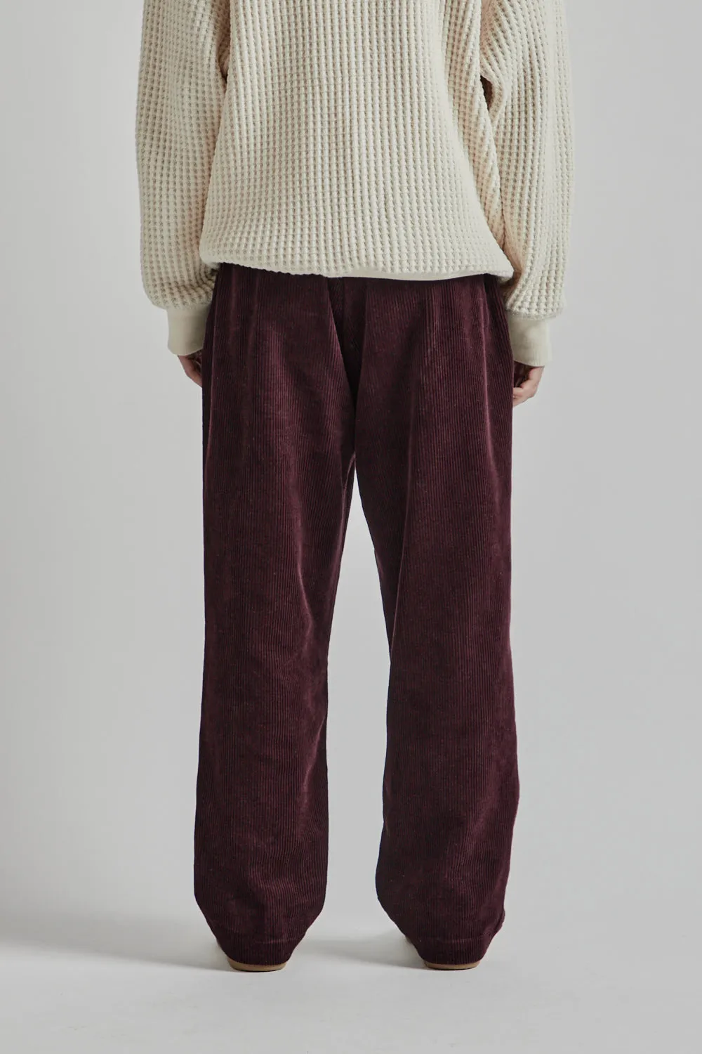 Double Pleated Cord Pant - Maroon