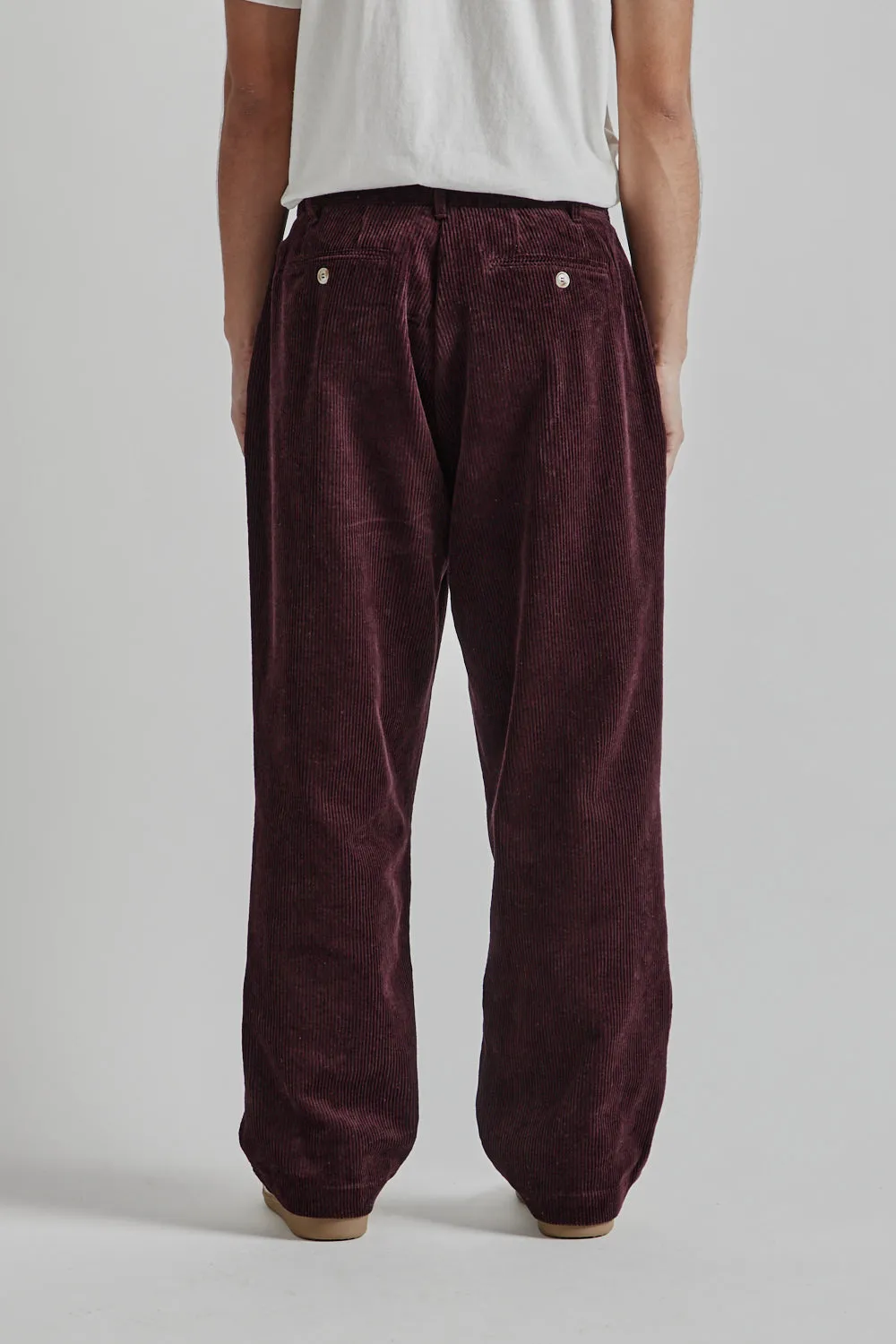 Double Pleated Cord Pant - Maroon